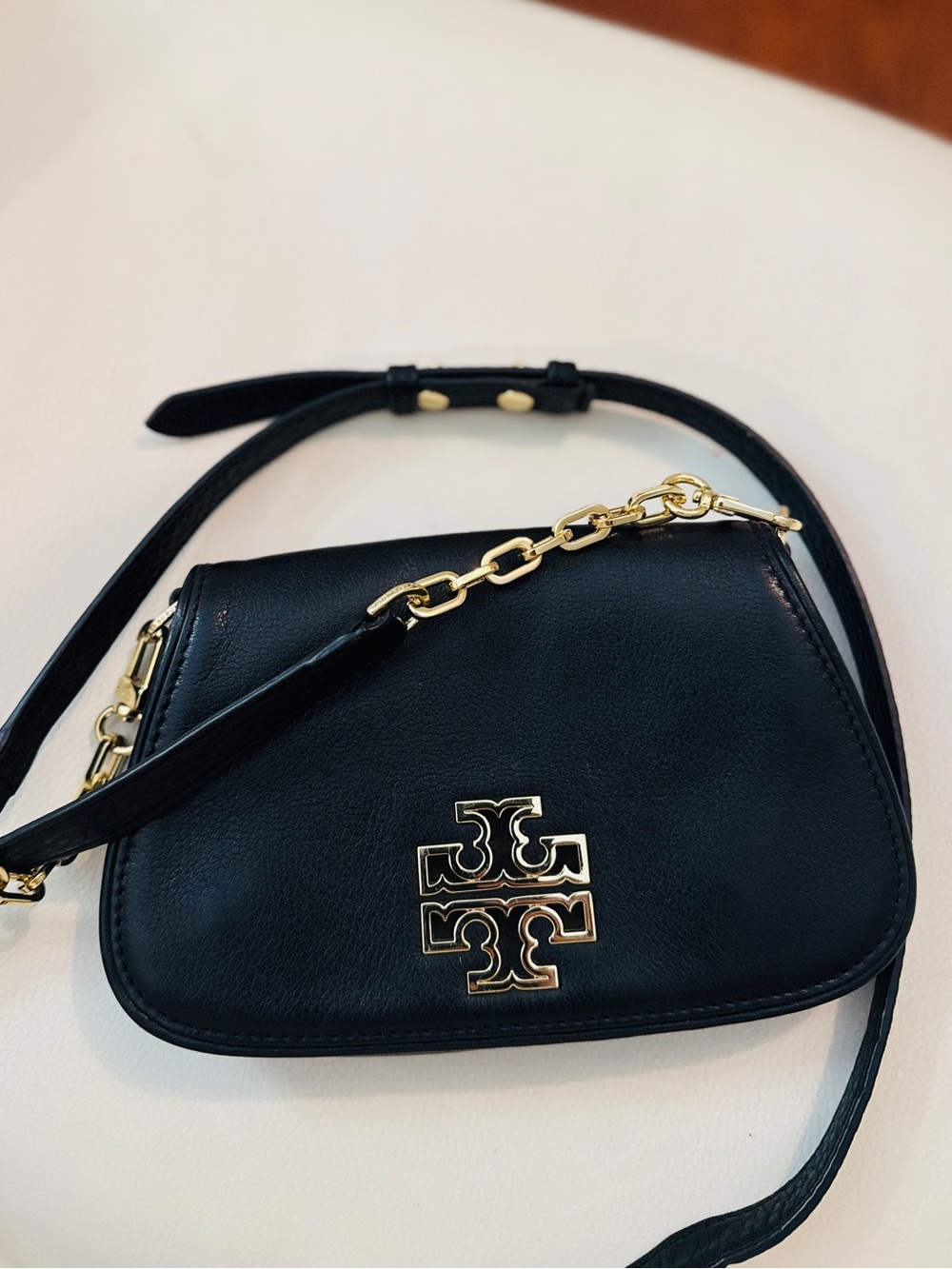 Tory Burch Britten black pebbled leather crossbody bag